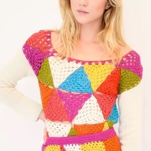 NWT Batsheva Vivien Patchwork Crochet-knit Alpaca Sweater